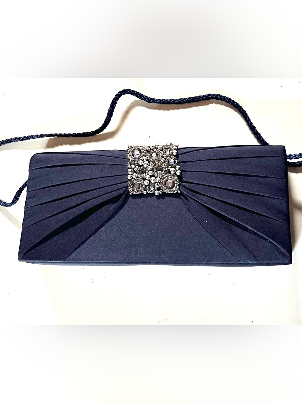 Jessica McClintock Navy Blue Pleated Evening Bag
